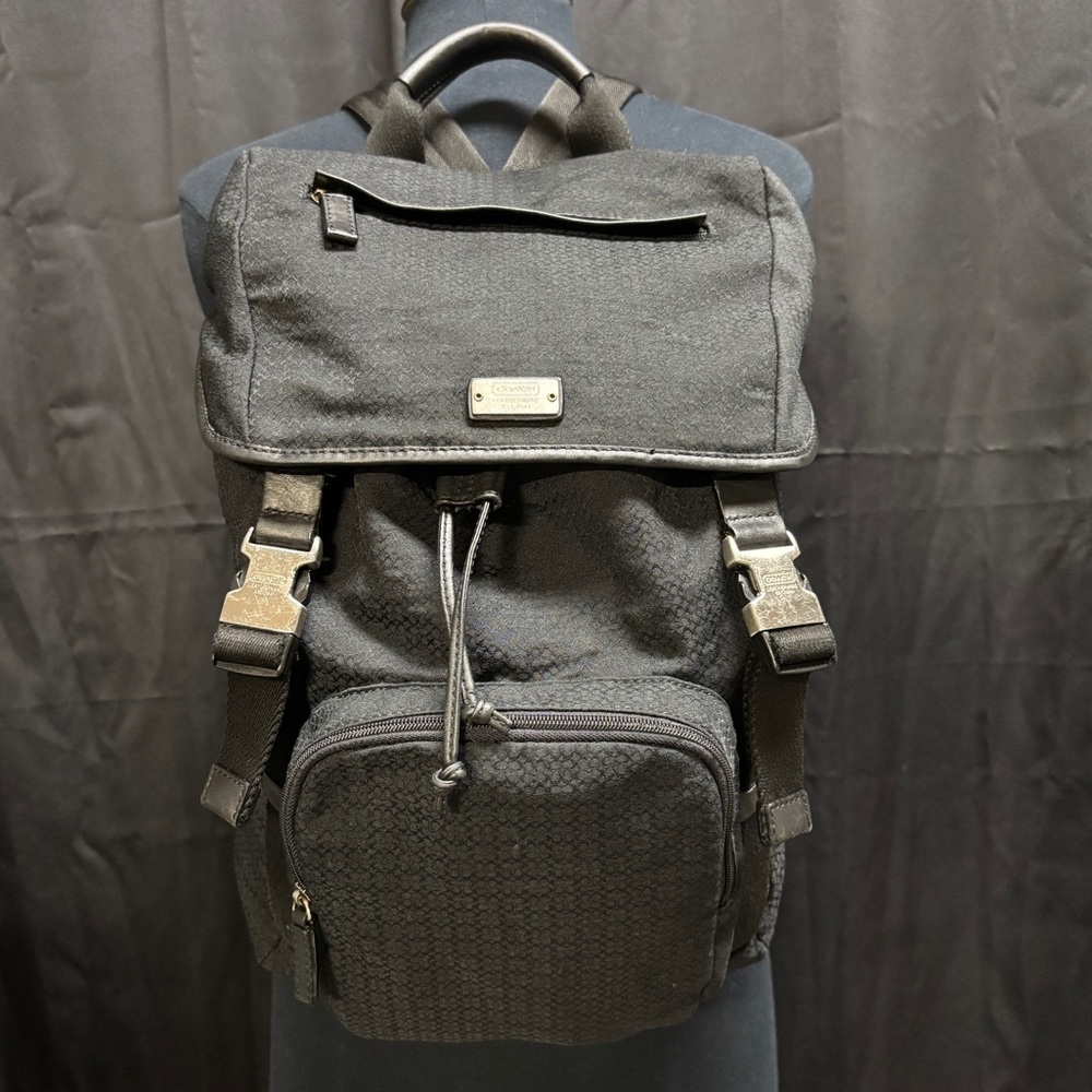 Coach Black Canvas Backpack with Front Pocket
